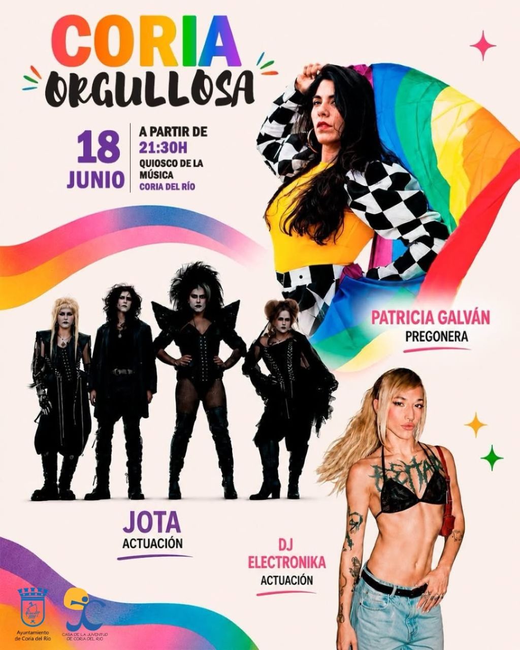 Coria del Río celebra el Orgullo 2026 con el pregón de Patri Galván y las actuaciones de JOTA y DJ Electrónika