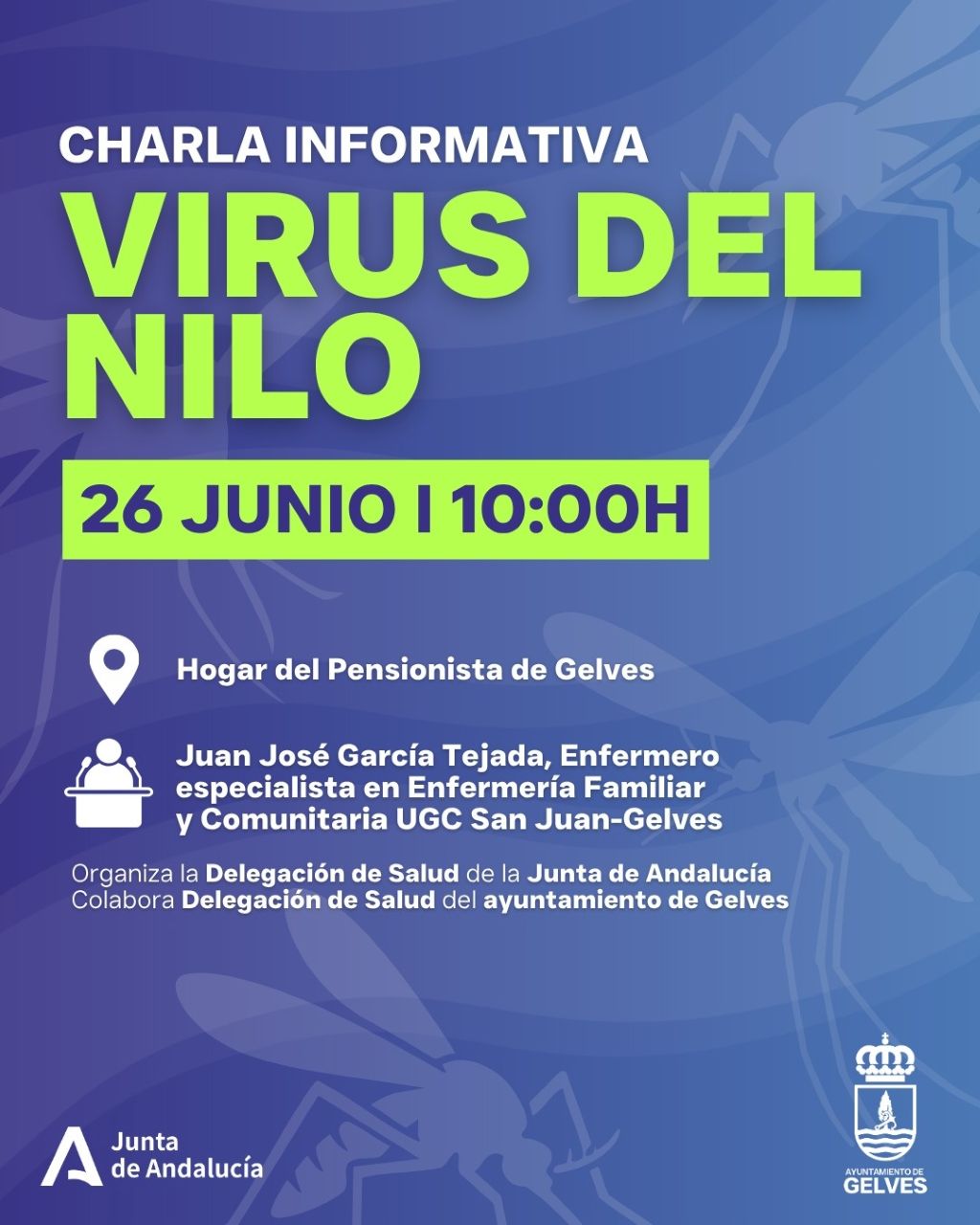 Gelves acogerá una charla informativa sobre el Virus del Nilo Occidental dentro de su campaña anual de prevención