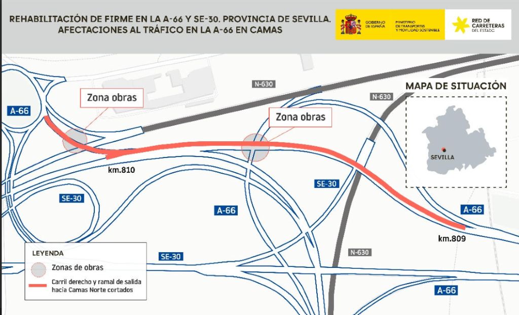 Transportes avanza en las obras de rehabilitación del firme en la A-66 en Camas con una inversión de 6,4 millones de euros