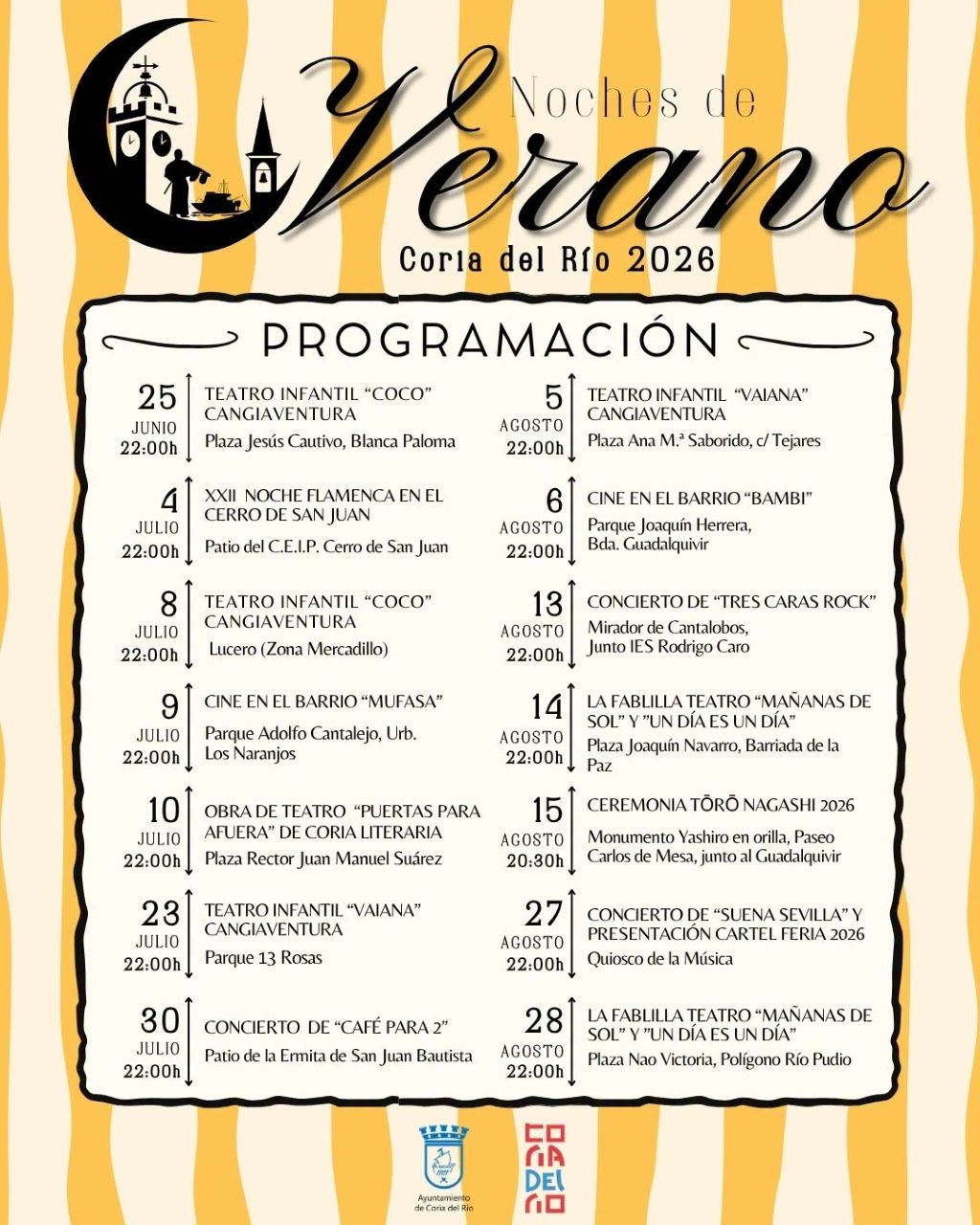 Coria del Río llenará sus barrios de cultura y ocio con una nueva edición de las Noches de Verano