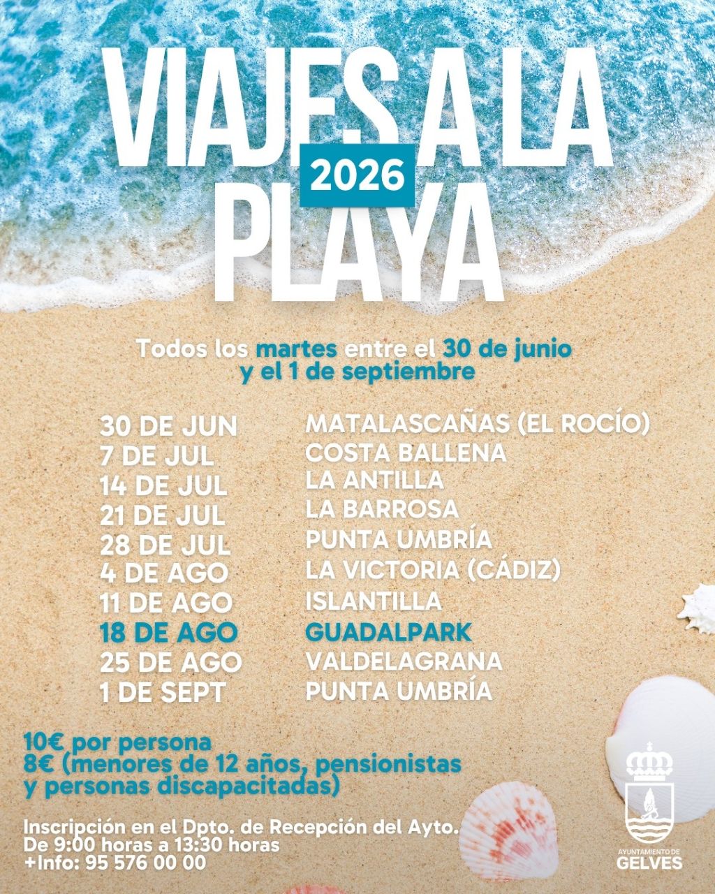 El Ayuntamiento de Gelves pone en marcha una nueva edición de su programa de Viajes a la Playa para el verano 2026
