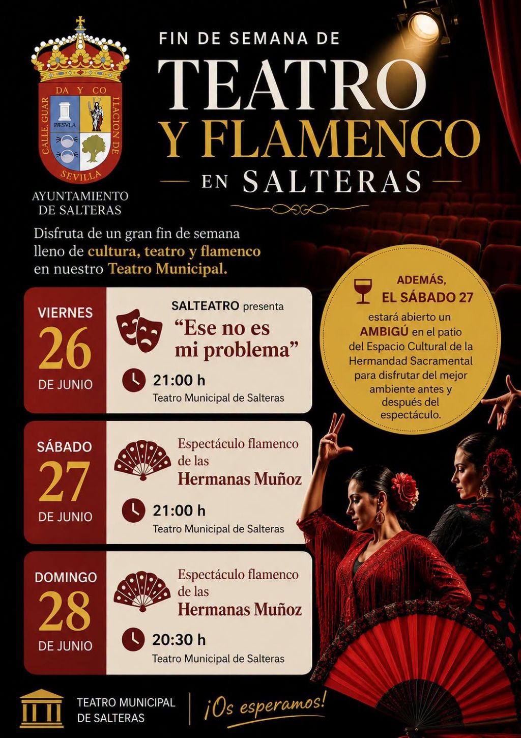 Salteras ofrece un fin de semana de teatro y flamenco con una programación especial en su Teatro Municipal
