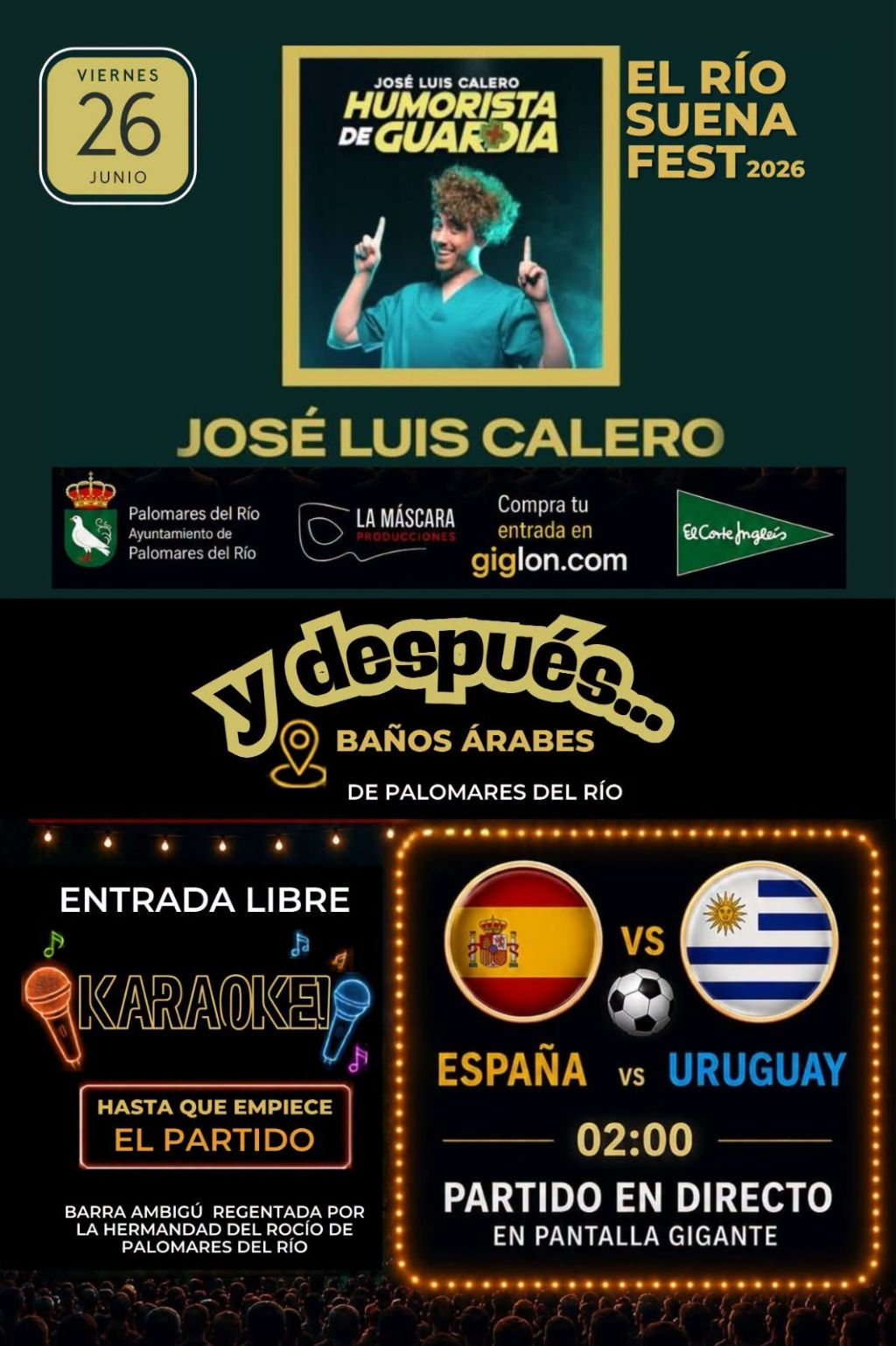 Palomares del Río reúne humor, karaoke y fútbol en una noche especial del Río Suena Fest