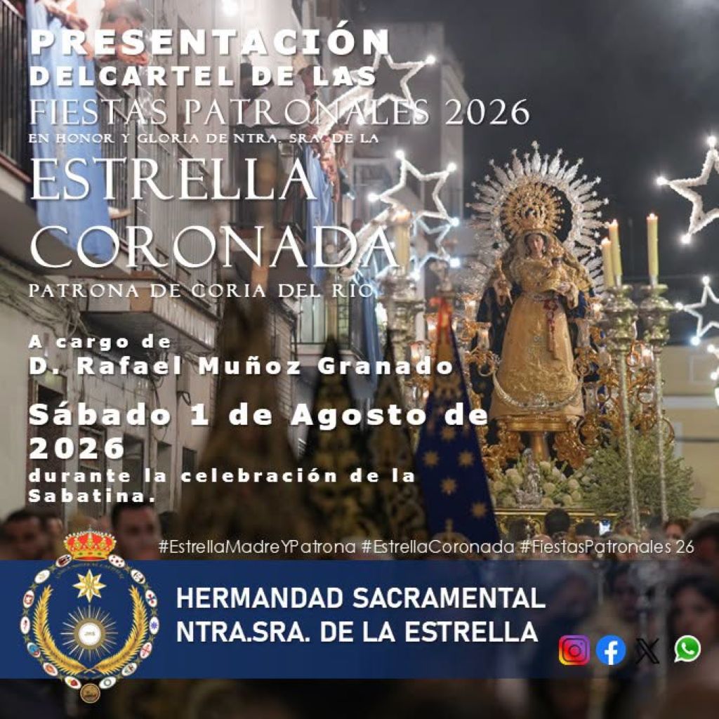 La Hermandad Sacramental presentará el cartel de las Fiestas Patronales de Coria del Río 2026 el próximo 1 de agosto