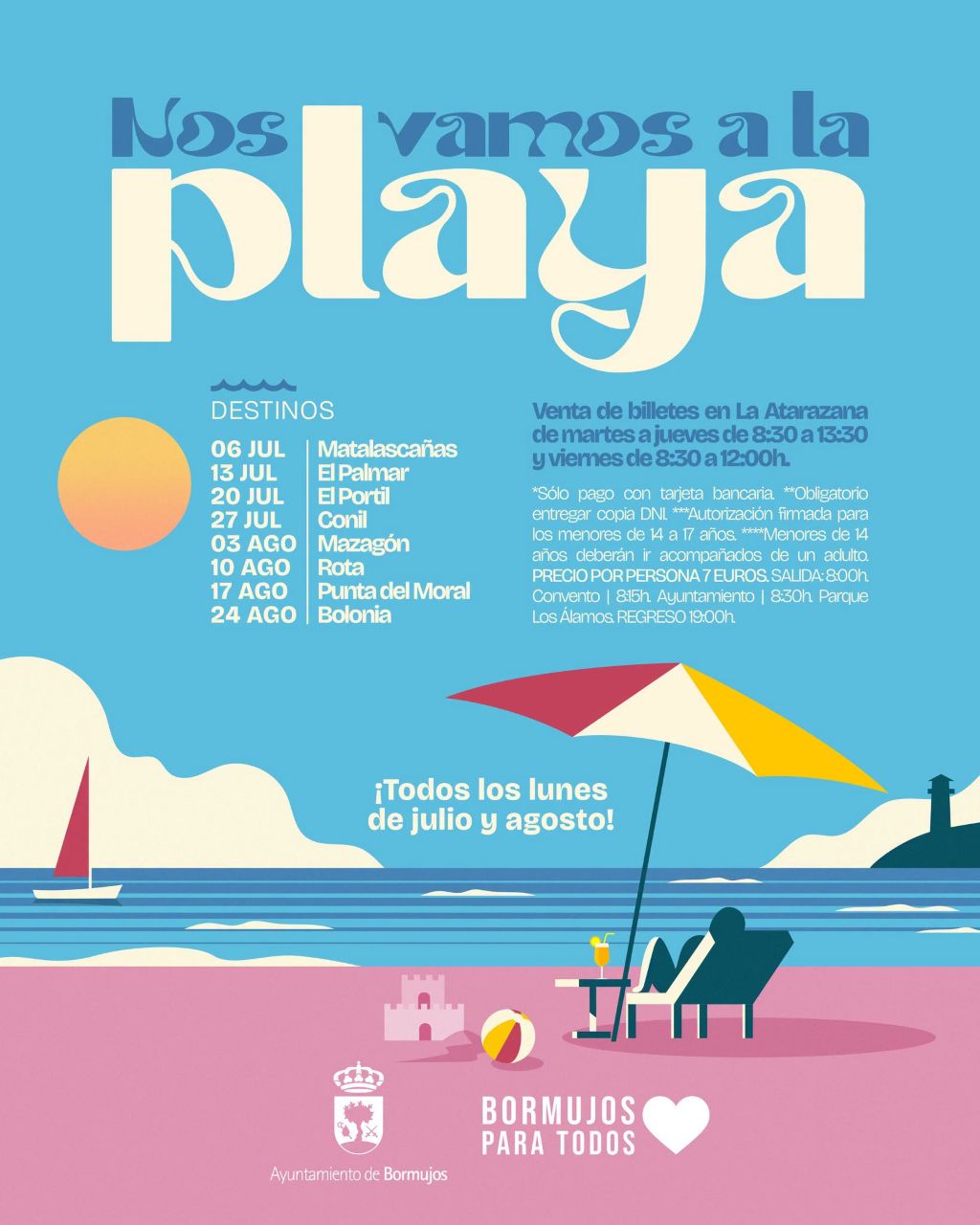 Bormujos abre la venta de billetes para las excursiones a la playa de julio y agosto