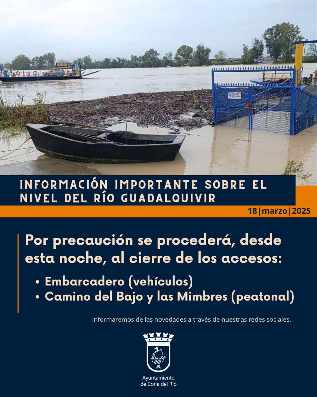 Coria del Río refuerza las medidas de seguridad ante la crecida del Guadalquivir