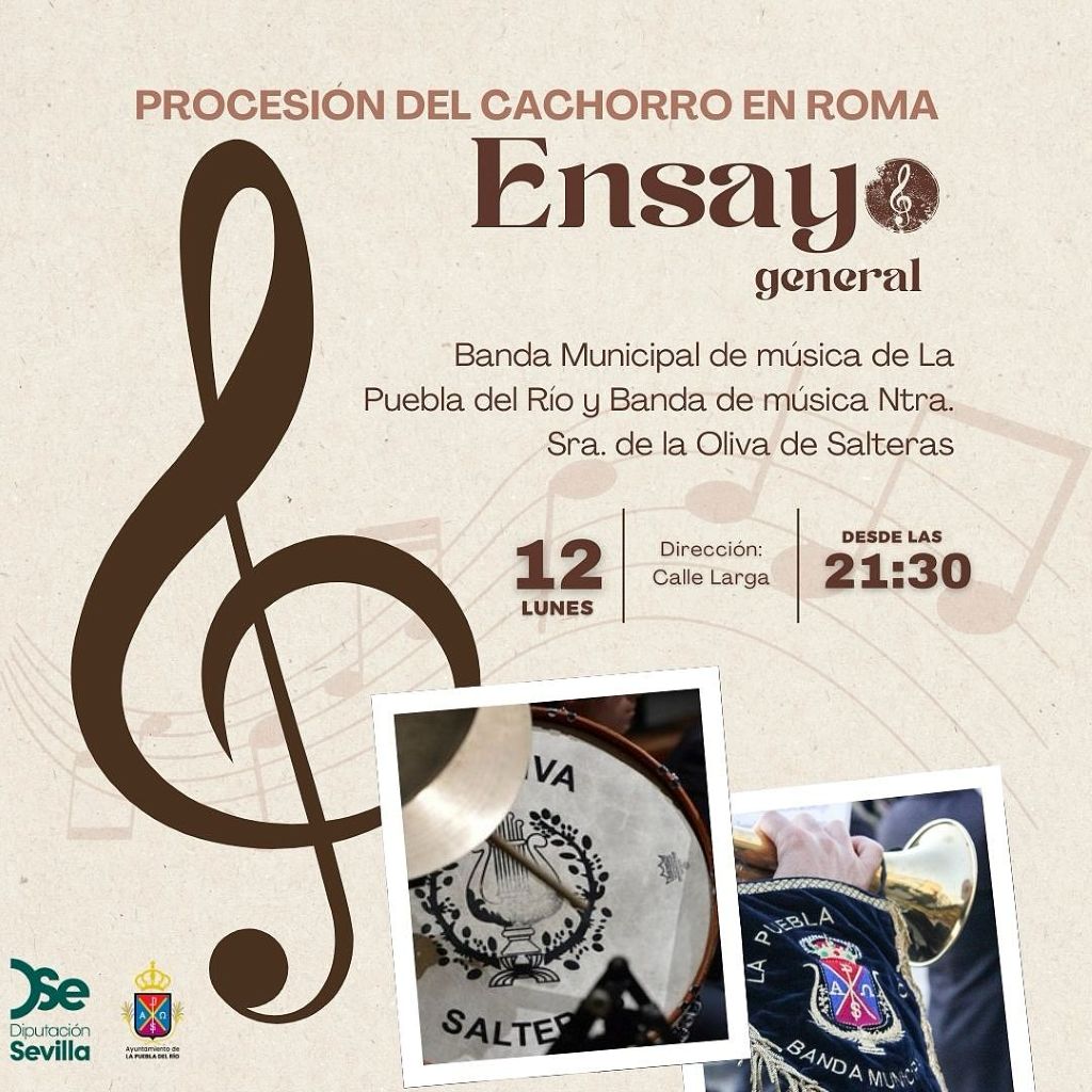La Puebla del Río acoge el ensayo general de su banda y la Oliva de Salteras antes de su participación en Roma