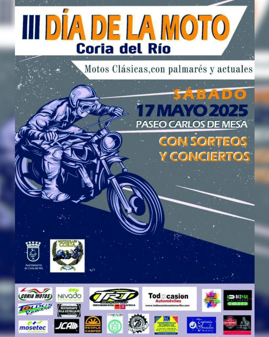 Coria del Río celebra el III Día de la Moto con exhibiciones, conciertos y sorteos